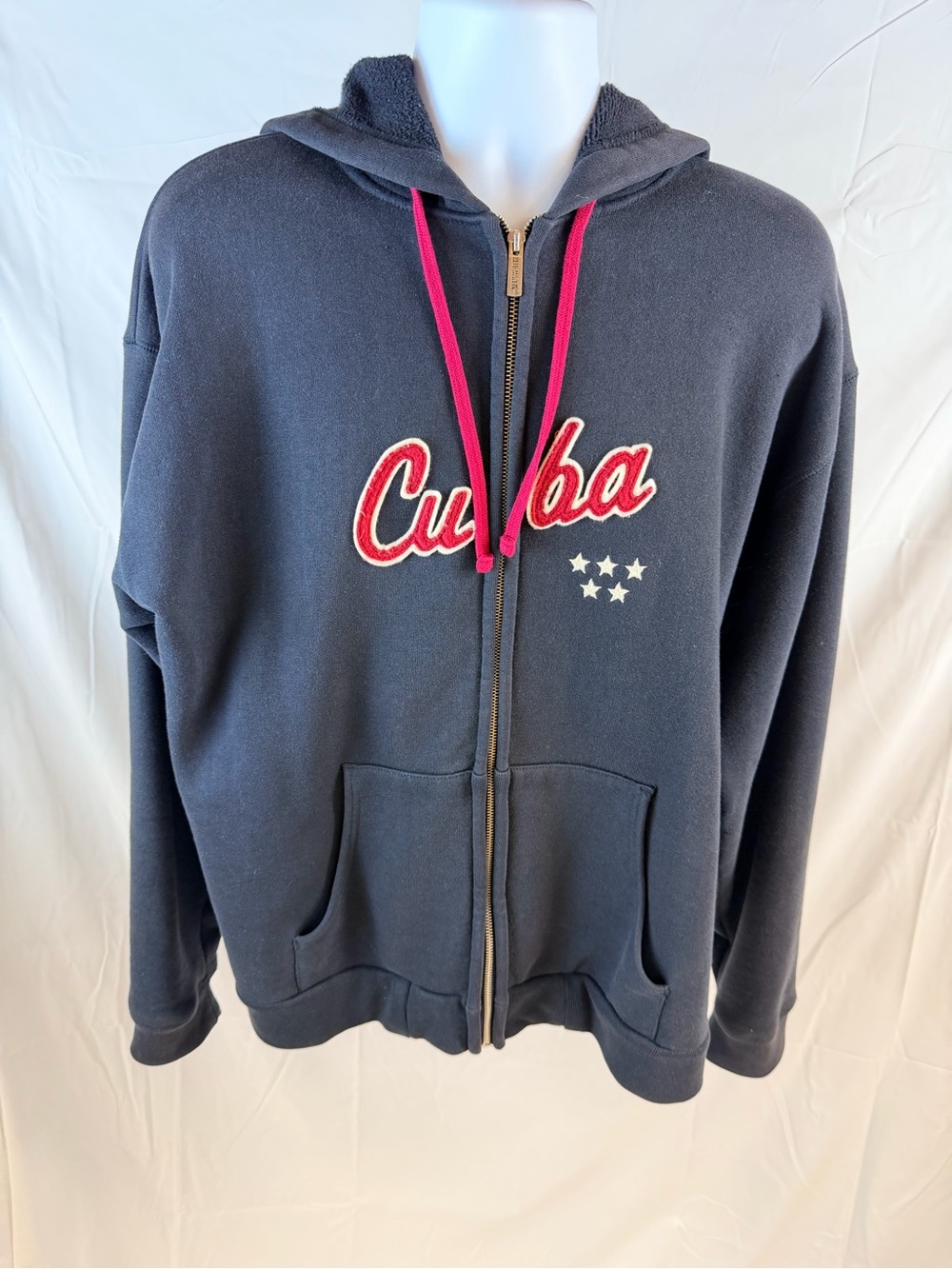 BLUE MARLIN vintage Navy 'Cuba' Zip Hoodie with red Drawstrings